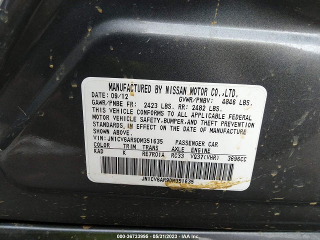 2013 INFINITI G37 SEDAN X VIN: JN1CV6AR9DM351635