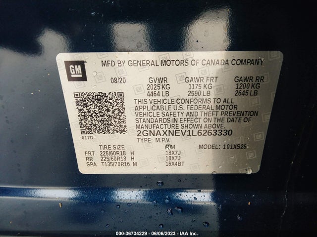 Chevrolet Equinox Premier 2020 2GNAXNEV1L6263330 Image 9