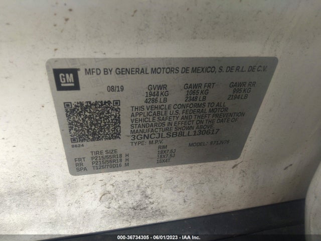 Chevrolet Trax Lt 2020 3GNCJLSB8LL130617 Image 9