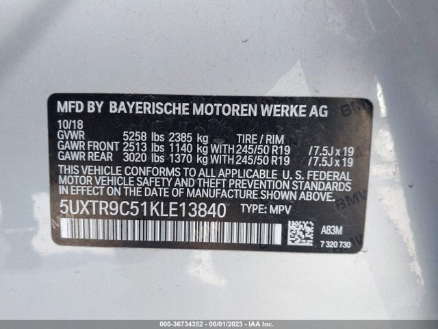 BMW X3 Xdrive30i 2019 аукцион фото
