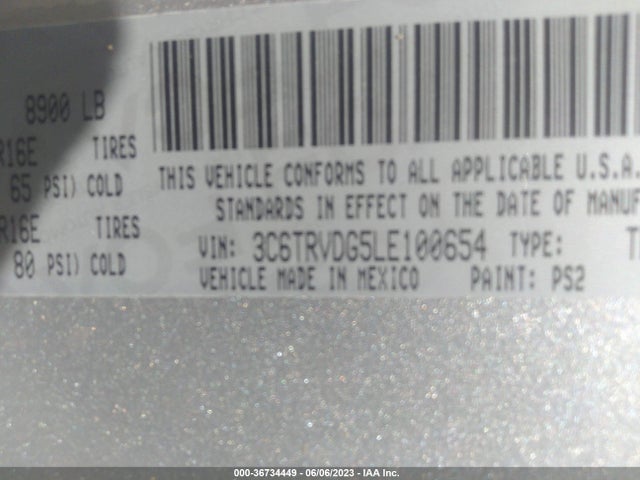 3C6TRVDG5LE100654 RAM Promaster Cargo Van