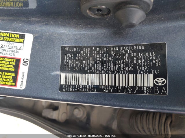 Toyota Corolla L/le/s/s Plus/le Plus 2016 5YFBURHE1GP383416 Image 9