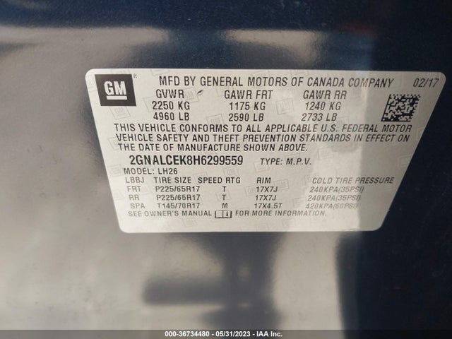 Chevrolet EQUINOX LT 2017 2GNALCEK8H6299559 Image 10