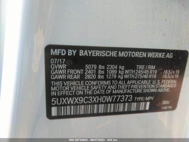 5UXWX9C3XH0W77373 BMW X3 Xdrive28i