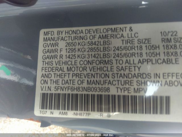 5FNYF6H83NB093698 Honda Pilot Trailsport