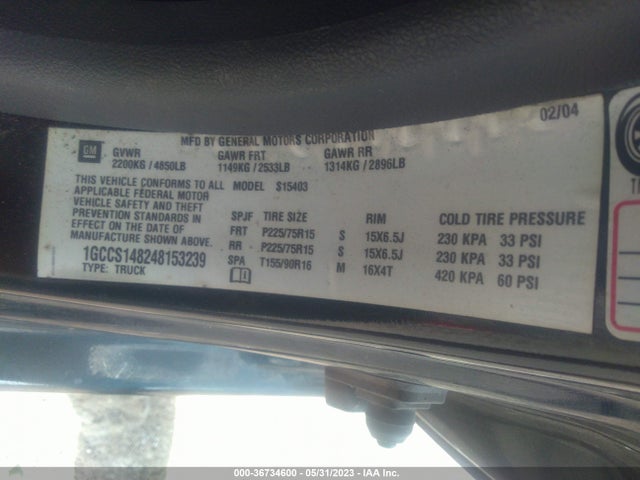 2004 CHEVROLET COLORADO LS Z85 VIN: 1GCCS148248153239
