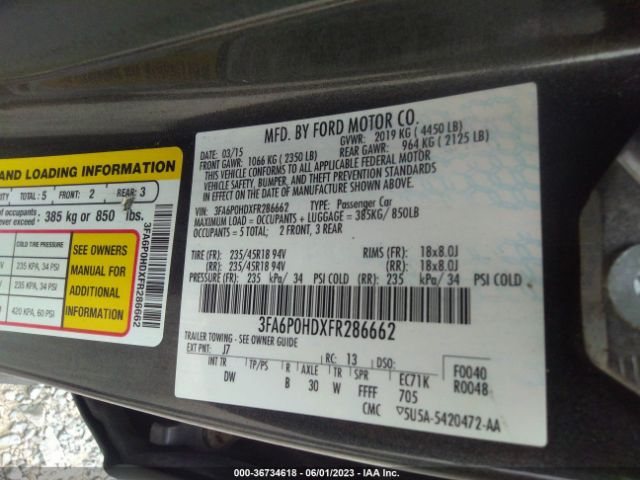 3FA6P0HDXFR286662 Ford FUSION SE