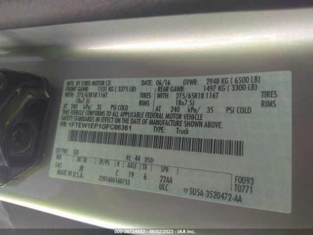 1FTEW1EP1GFC66361 Ford F-150 Xlt/xl/lariat
