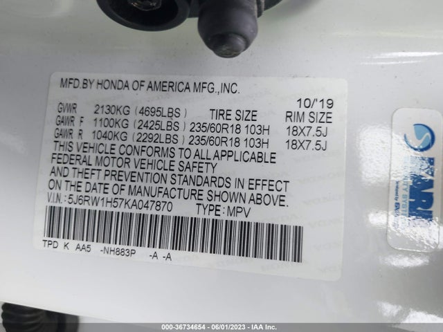 Honda CR-V EX 2019 5J6RW1H57KA047870 Image 10