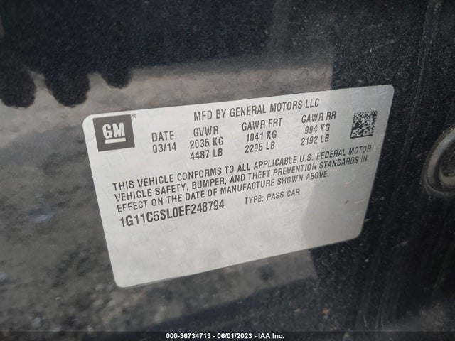 2014 CHEVROLET MALIBU LT VIN: 1G11C5SL0EF248794