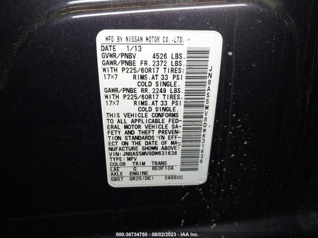 2013 NISSAN ROGUE SV VIN: JN8AS5MV8DW631636