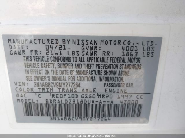 3N1AB8CV9MY277264 Nissan SENTRA SV