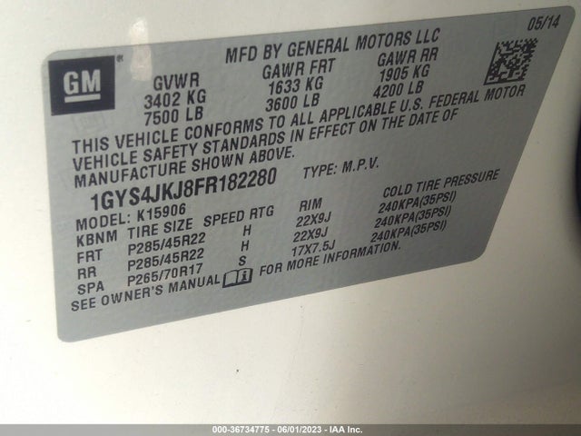 Cadillac Escalade Esv Premium 2015 1GYS4JKJ8FR182280 Image 9