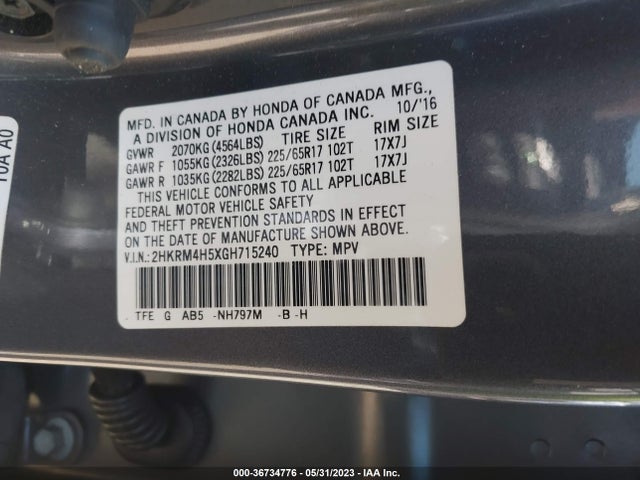 Honda CR-V EX 2016 2HKRM4H5XGH715240 Image 9