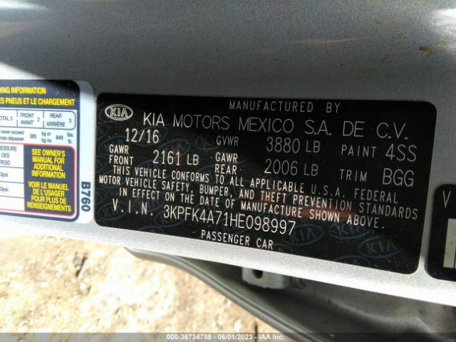 3KPFK4A71HE098997 KIA FORTE LX