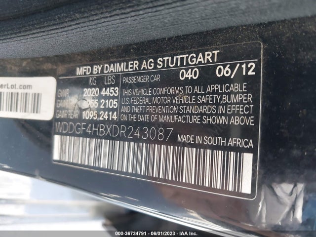 2013 MERCEDES-BENZ C-CLASS C 250 VIN: WDDGF4HBXDR243087