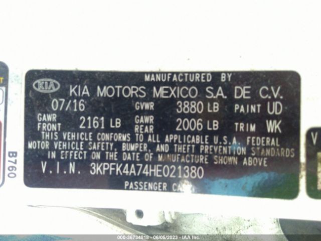 3KPFK4A74HE021380 KIA FORTE LX