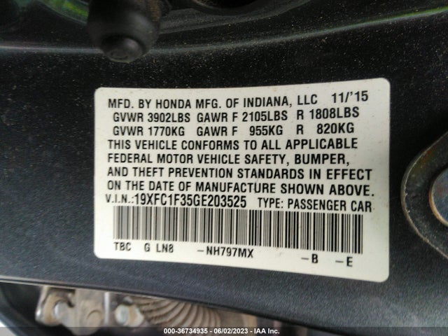 2016 HONDA CIVIC SEDAN EX-T VIN: 19XFC1F35GE203525