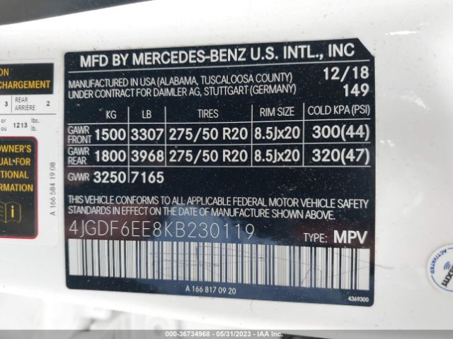 4JGDF6EE8KB230119 Mercedes-Benz Gls Gls 450