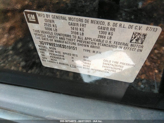 3GYFNEE39ES519151 Cadillac Srx Luxury Collection