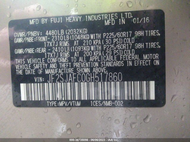 JF2SJAFC0GH517860 Subaru Forester 2.5i Premium