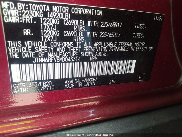 Toyota Rav4 Hybrid Le 2021 JTMM6RFV8MD043314 Image 10