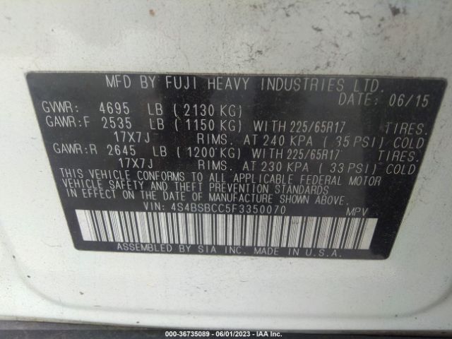 4S4BSBCC5F3350070 Subaru Outback 2.5i Premium