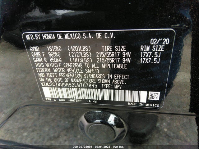 Honda HR-V EX 2020 3CZRU5H52LM707945 Image 9