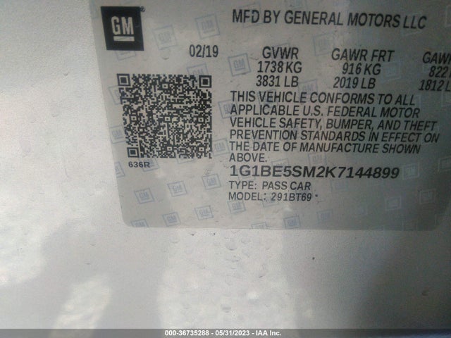 Chevrolet CRUZE LT 2019 1G1BE5SM2K7144899 Image 9