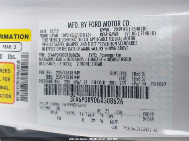 3FA6P0K90GR308626 Ford Fusion Titanium