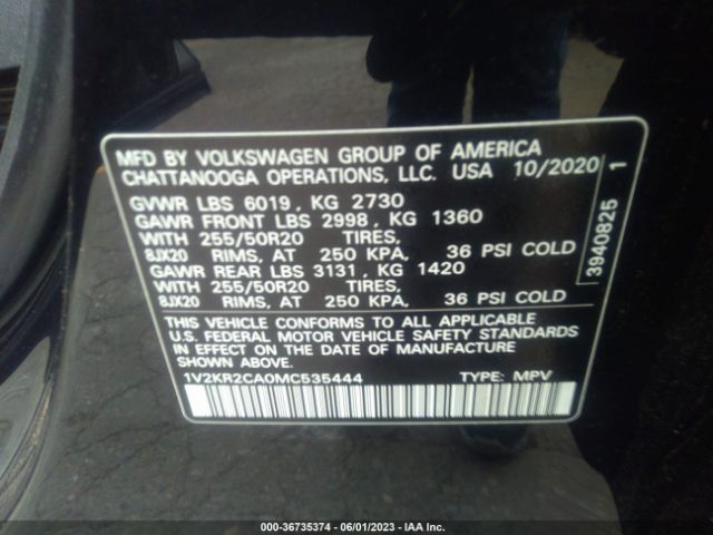 1V2KR2CA0MC535444 Volkswagen Atlas 3.6l V6 Se W/technology