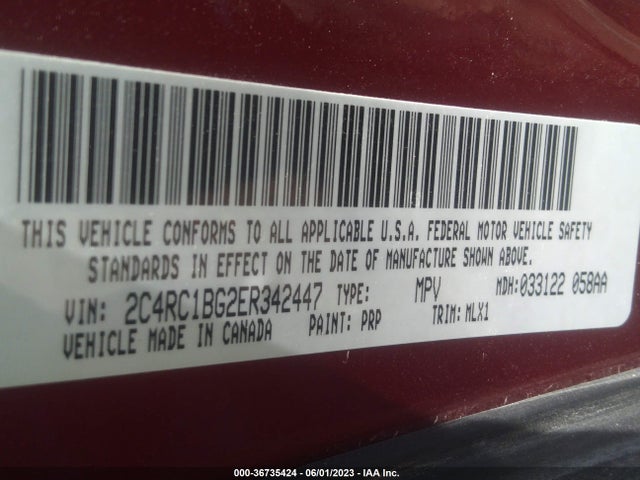 2C4RC1BG2ER342447 Chrysler Town & Country Touring