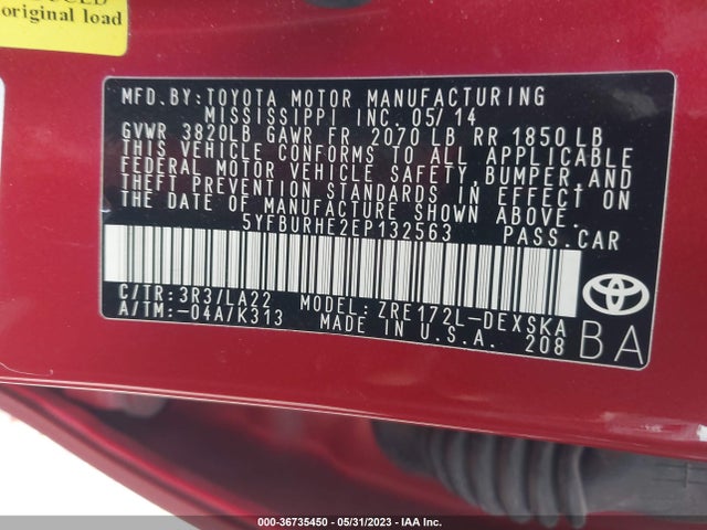 Toyota Corolla L/le/s/s Plus/le Plus 2014 5YFBURHE2EP132563 Image 9
