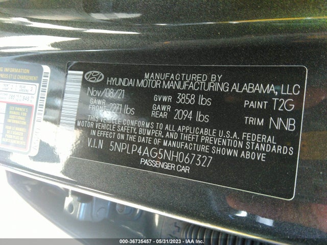 Hyundai Elantra Limited 2022 5NPLP4AG5NH067327 Image 9