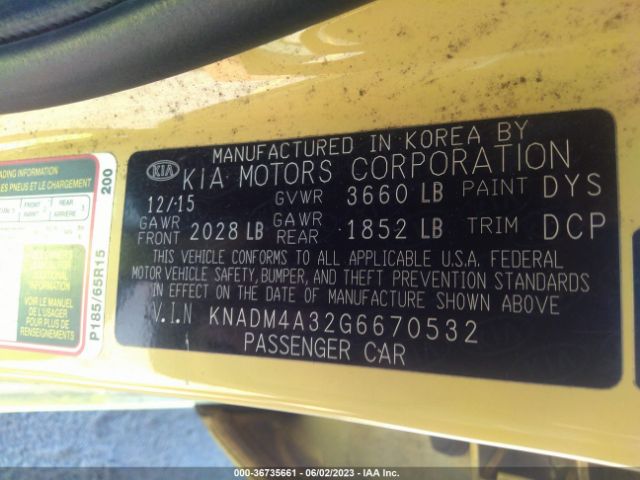 KNADM4A32G6670532 KIA RIO LX