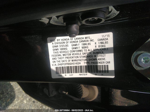 Honda Civic Sedan Ex 2016 2HGFC2F83GH514524 Image 9