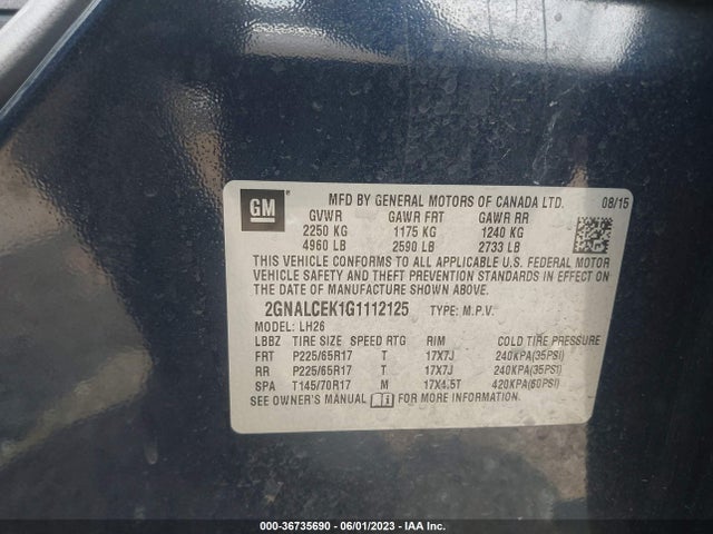 Chevrolet EQUINOX LT 2016 2GNALCEK1G1112125 Image 10
