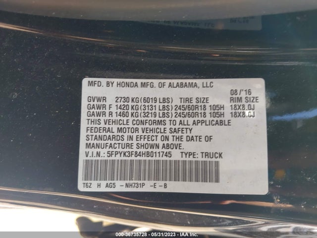 Honda Ridgeline Black Edition 2017 5FPYK3F84HB011745 Image 9