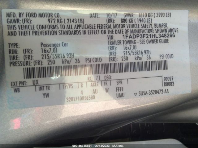 1FADP3F21HL348266 Ford FOCUS SE