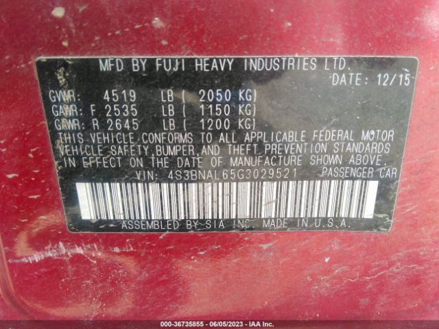 4S3BNAL65G3029521 Subaru Legacy 2.5i Limited