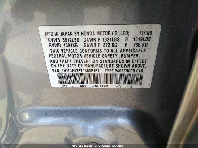 2009 HONDA FIT SPORT W/NAVI VIN: JHMGE87679S035157