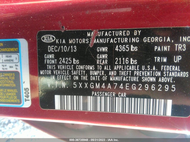 KIA Optima Lx 2014 5XXGM4A74EG296295 Image 9