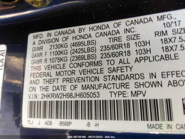 Honda Cr-v Touring 2018 2HKRW2H98JH605053 Image 10