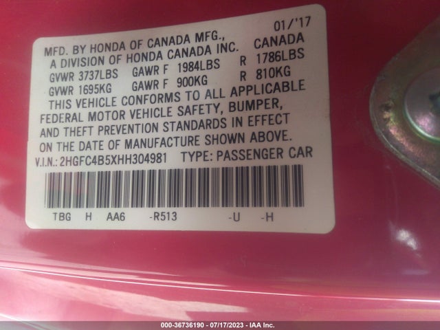 Honda Civic Coupe Lx 2017 2HGFC4B5XHH304981 Image 15