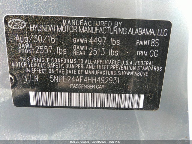 Hyundai Sonata 2.4l 2017 5NPE24AF4HH492931 Image 9