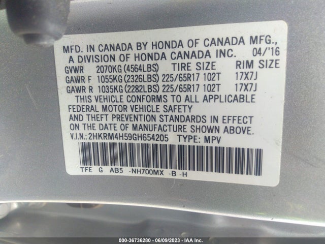 Honda CR-V EX 2016 2HKRM4H59GH654205 Image 9