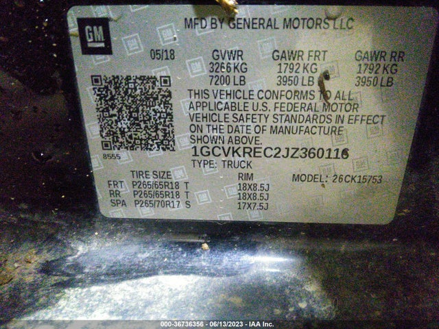 2018 CHEVROLET SILVERADO 1500 LT VIN: 1GCVKREC2JZ360116