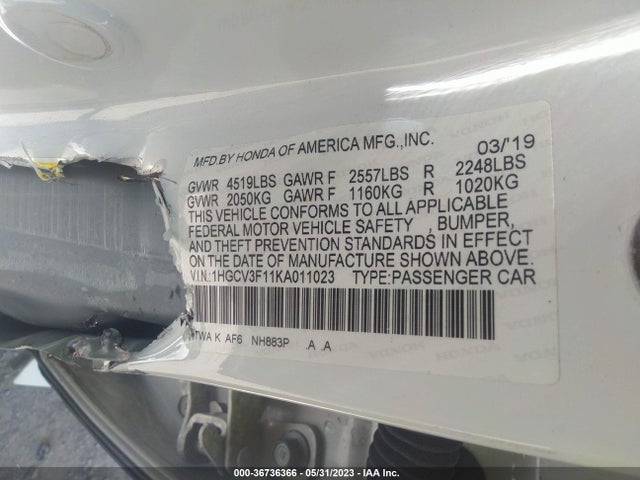 Honda ACCORD HYBRID 2019 1HGCV3F11KA011023 Image 9