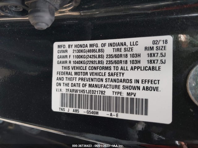 Honda CR-V EX 2018 7FARW1H51JE021782 Image 9