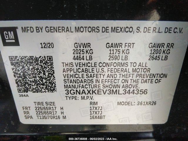Chevrolet EQUINOX LT 2021 3GNAXKEV3ML344356 Image 9